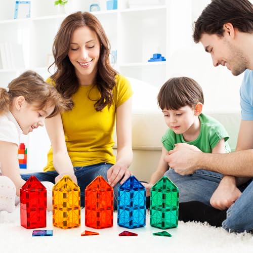 FNJO Magnetic Tiles, 110PCS Magnet Building Set, Magnetic Building Blocks,Construction STEM Learning and Playing Toys for Kids, Montessori Toy for Preschool Boys Girls