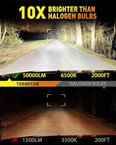 Latest H4/9003/HB2 Bulbs, 50,000LM Brightness Hi/Low Beam, 6500K Cool White, 1:1 Halogen Size Automotive Replacement H4 9003 Fog Lights, Plug-N-Play, IP68 Waterproof, Pack of 2