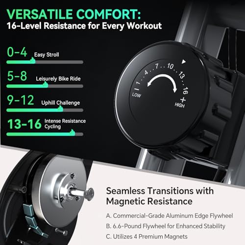 Foldable Exercise Bike Stationary Bikes for Home, 5 IN 1 Indoor Workout Bike, Cycling Bike with 16-Level Quiet Magnetic Resistance, 6.6 LBS Flywheel and 300LBS Capacity for Senior and Home Workout