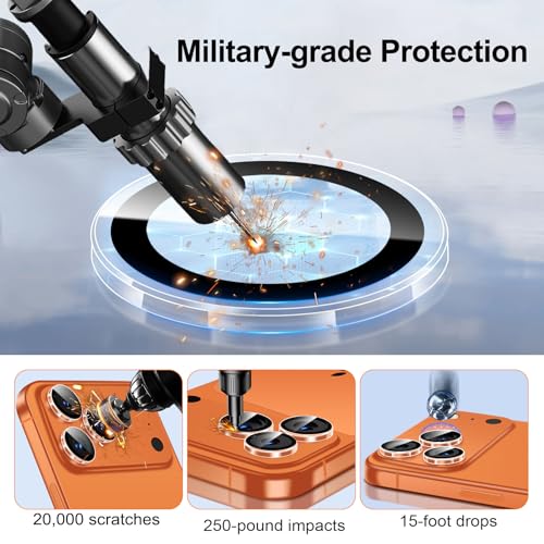 QHOHQ 3 Set Camera Lens Protector for iPhone 17 Pro Max/17 Pro/16 Pro Max/16 Pro/15 Pro Max/15 Pro, Individual Anti Shatter Lens Protector,[15FT Military Grade Protection],1-Second Auto-Install- Clear