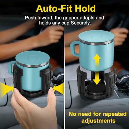 Cup Holder Expander (Adjustable Holder & Base, Auto-Fit Hold, One Button Open), Car Cup Holder Expander for Yeti, Hydro Flask, Nalgene, Owala, Bottles in 2.6"- 4.8" (1 Pack)