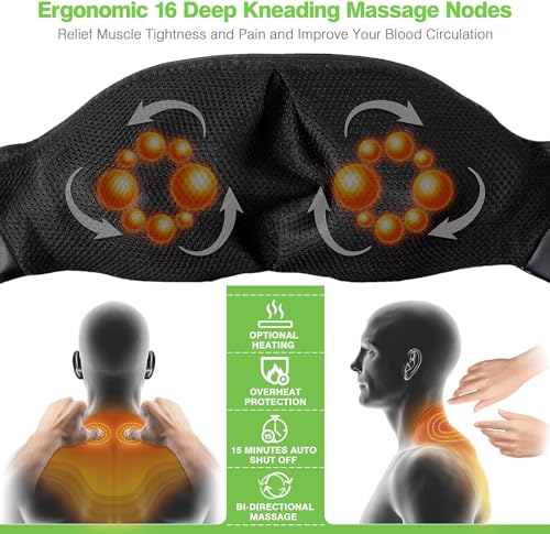 Shiatsu Neck & Shoulder Massager with Heat – 3D Kneading Massage Pillow for Full Body Relaxation, Home, Office & Car Use (Gift for Men & Women)