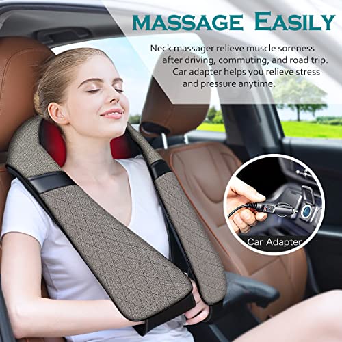 Blue Elf Shiatsu Neck & Back Massager with Heat – 3D Electric Kneading Massage Pillow for Full Body Relaxation (Gray, Home, Office & Car Use)