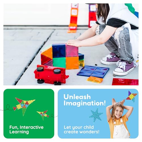 PicassoTiles 60 Piece Set 60pcs Magnet Building Tiles Clear Magnetic 3D Blocks Construction Playboards - Creativity Beyond Imagination, Inspirational, Recreational, Educational, Conventional