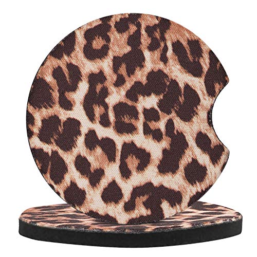4 Pack Car Coasters, 2.75inch Leopard Print Cup Holder Coasters for Car, Neoprene Cup Pad Mat Coaster for Cup Holders for Women
