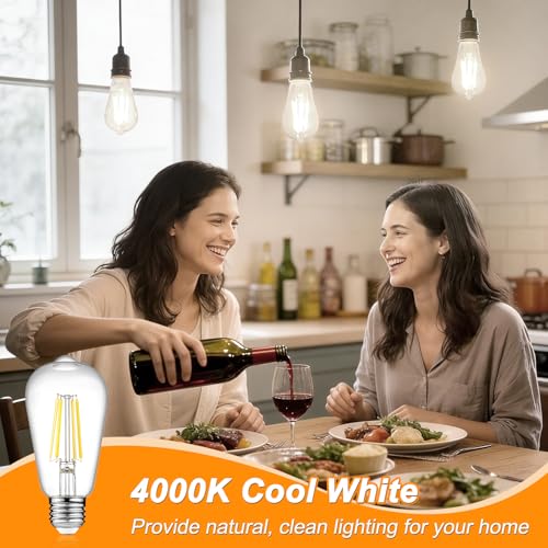 Ascher Vintage LED Edison Bulbs, 6W, Equivalent 60W, Non-Dimmable, High Brightness Cool White 4000K, ST58 Antique LED Filament Bulbs with 80+ CRI, E26 Medium Base, Clear Glass, Pack of 6