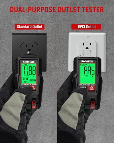 KAIWEETS GFCI Outlet Tester with LCD Display, 3-Prong Receptacle Wiring Detector, Voltage Socket Checker, Auto Hold, Electrical Diagnostic Tool for 120V AC Home Outlets