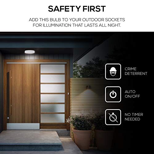 Basics A19 Dusk to Dawn Sensor LED Outdoor Light Bulb, 60W Equivalent, Energy-Efficient 9W, Daylight 5000K, E26 Base, 10,000 Hours, 2 Count (Pack of 1)