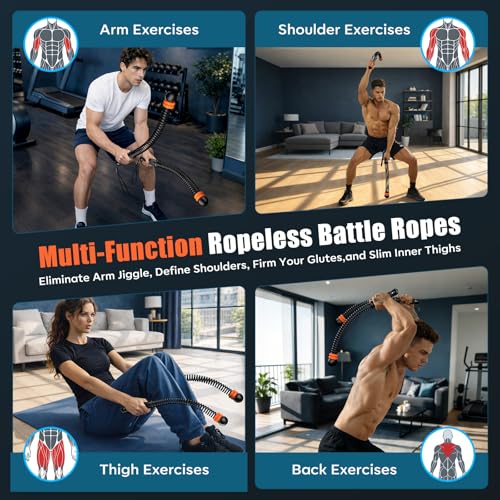 Cordless Battle Ropes with Adjustable Resistance Springs - Weighted Ropeless Battle Rope for Home Gym Exercise, Portable Workout Equipment for Strength Training & Cardio Fitness