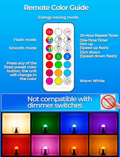 ILC RGB LED Color Changing Light Bulb, 40W Equivalent, 450LM, 2700K Warm White 5W E26 Screw Base RGBW, Flood Light Bulb- 12 Color Choices - Timing Infrared Remote Control (4 Pack)