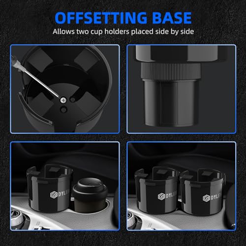 DYLEN Car Cup Holder Expander, Cup Holder Extender Adapter for Car with Expandable Base, Fits Yeti 20/26/30/46oz, Hydroflask 32/40oz, Large Water Bottles in 2.8"-4.2" (16-46oz)