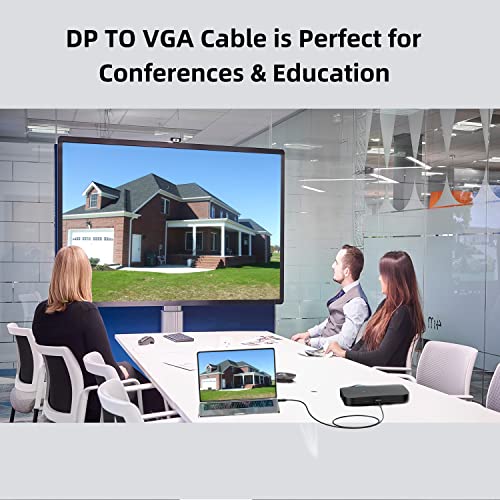 DisplayPort to VGA Cable 6 Ft, 2-Pack Display Port DP to VGA Adapter Cord Male to Male HD Video 1080P for Computer, Monitor, TV, Projector