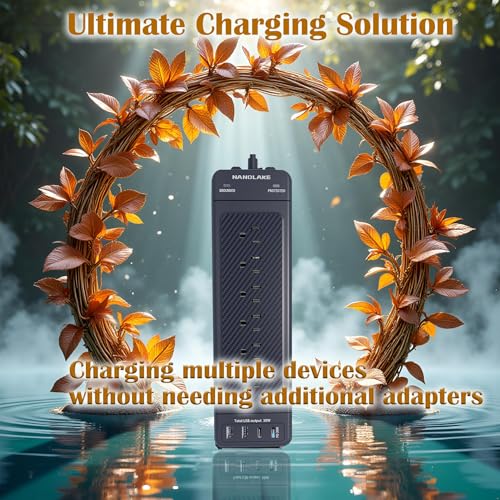 Surge Protector Power Strip/Heavy Duty 10ft Extension Cord with Multiple outlets/High Joules Protection (4800J)/18AC/1875W/15A/Usb A+C(PD20W),Flat Plug,Commercial,Industrial,Office,Home,Black