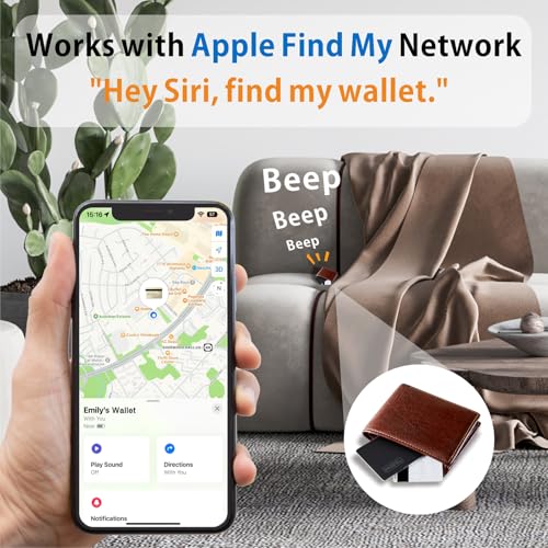 Wallet Tracker Card, Apple Find My Compatible (iOS Only), Slim Smart Bluetooth Tracker, Rechargeable Item Locator for Keys & Luggage, IP68 Waterproof, Gift for Men & Women