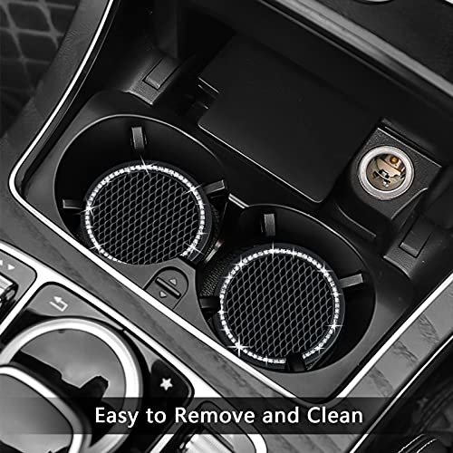 2PCS Bling Car Cup Coaster, 2.75 Inch Auto Cup Holder Insert Coasters Silicone Anti-Slip Crystal Rhinestone Drink Mat, Universal Vehicle Interior Accessories for Women Girls (Black)