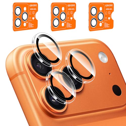 QHOHQ 3 Set Camera Lens Protector for iPhone 17 Pro Max/17 Pro/16 Pro Max/16 Pro/15 Pro Max/15 Pro, Individual Anti Shatter Lens Protector,[15FT Military Grade Protection],1-Second Auto-Install- Clear