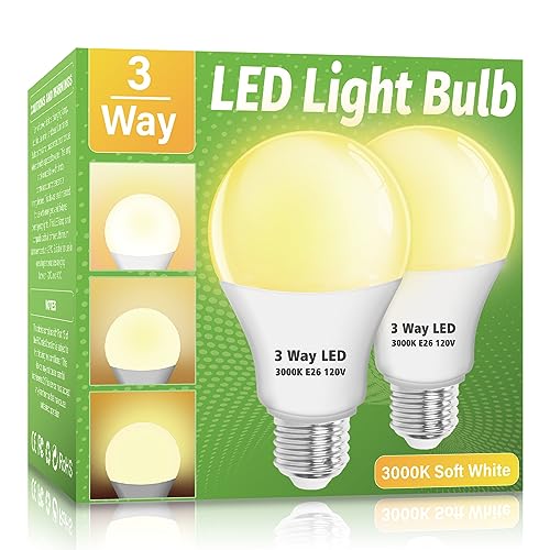 3 Way LED Light Bulbs 2 Pack, 3 Way Light Bulbs 30 70 100 Soft White 3000K,E26 Medium Base A19 Three Way Light Bulb, Indoor 3way Bulb for Reading