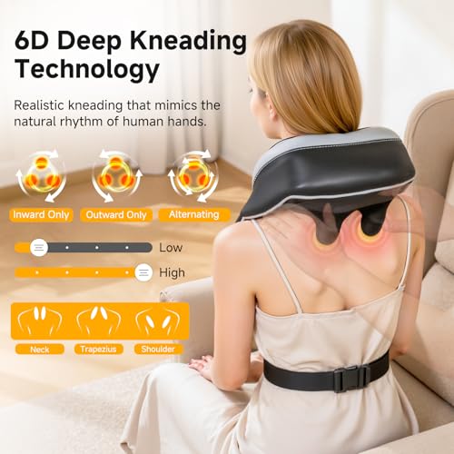 6D Neck & Shoulder Massager with Heat – Cordless Shiatsu Kneading Massager for Relaxation, Comfort, and Stress Relief, Gift for Women and Men, Home & Office Use