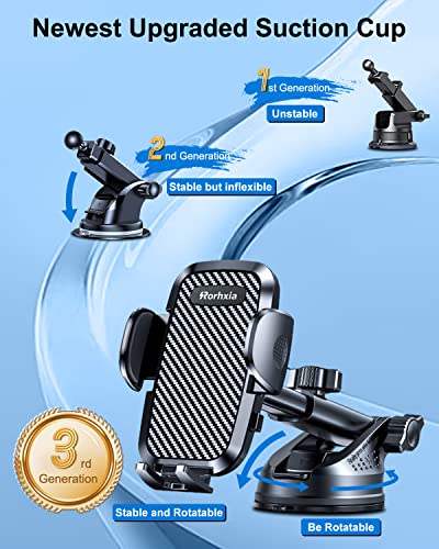 Rorhxia 3-in-1 Phone Mount for Car [2025 Most Stable and Flexible Suction Cup] Vent Dashboard Windshield Cell Phone Holder Car Fit for iPhone, Samsung, All Phone