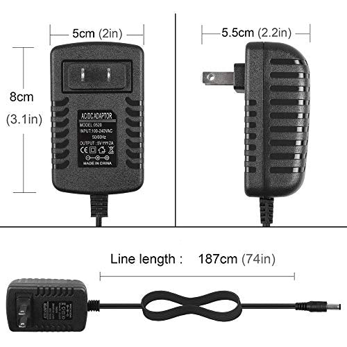 DC 5V 2A 2000mA Power Supply Cord Charger Multi Tips 10W AC Adapter with 8 Selectable Multiple Switching Connectors for TV Box LED Lights Strip Tablets Webcam Camera Speaker Router Transformer ect