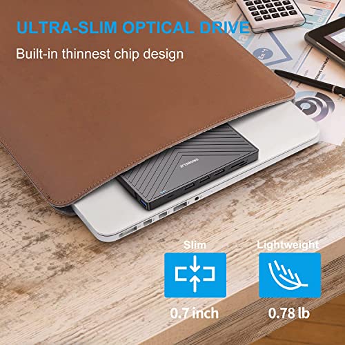 External CD DVD Drive, Ultra Slim CD Burner USB 3.0 with 4 USB Ports and 2 TF/SD Card Slots, Optical Disk Drive for Laptop Mac, PC Windows 11/10/8/7 Linux OS