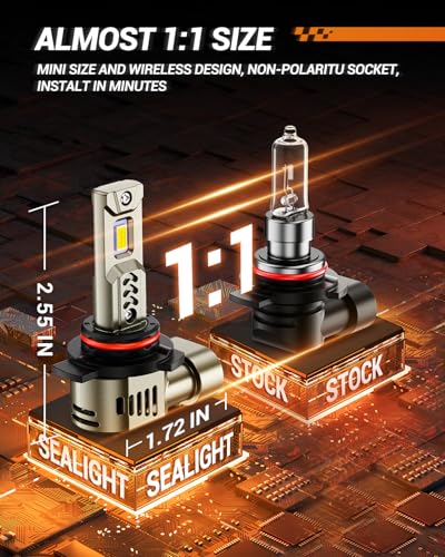 SEALIGHT H11 Light Bulb，1000% Super Brighter than Halogen, 6500K White Built-in Driver, H9/H8/H11 LED Bulbs 360° Adjustable Plug-N-Play, 70000Hrs Lifespan IP68 Waterproof, Pack of 2