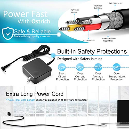 Charger Compatible with Lenovo Laptop Computer 65W 45W Round Tip Power Supply AC Adapter