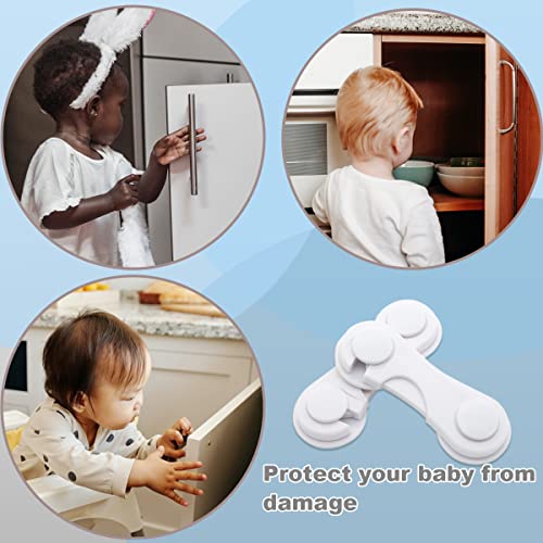 Cabinet Door Locks for Baby Proofing and Child Safety, 4 Pack Childproof Cabinet Locks with Adhesive for Drawer Cupboards Fridge Closet and Pantry, Child Proof Latch for Protecting Kids (White-4PCS)