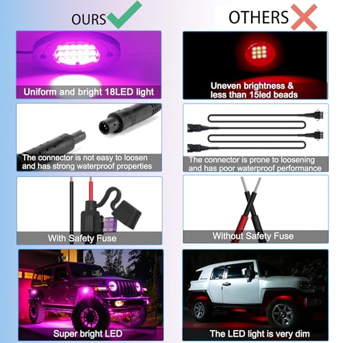 4 Pods RGB LED Rock Lights, Underglow Multicolor Neon Light Kit, Wheel Well Light with APP Control & Music Mode, Under Glow Lights for Trucks,Jeep,SUV,Golf Cart,ATV,Pickup Off Road,12V