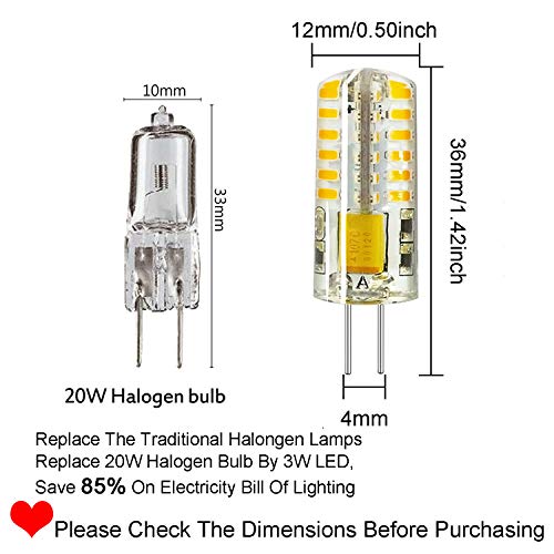 RAYHOO 10pcs G4 LED Bulbs JC Bi-Pin Base Light Bulbs 3W AC/DC 12V 20W-30W T3 Halogen Bulb Replacement Landscape Bulbs(Warm White 3000K)