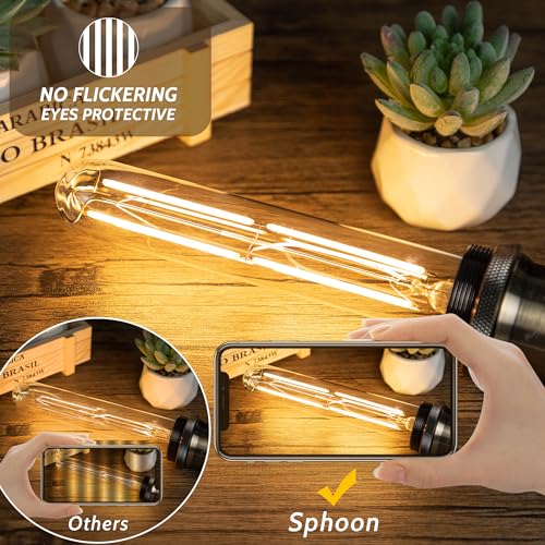 Tubular Light Bulb 7.3 Inch Dimmable T10 LED Bulb E26 6W 60 Watts Edison Bulbs 2700K Solf White,185mm Long for Wall Sconces, Pendant, Livingroom, 4-Pack