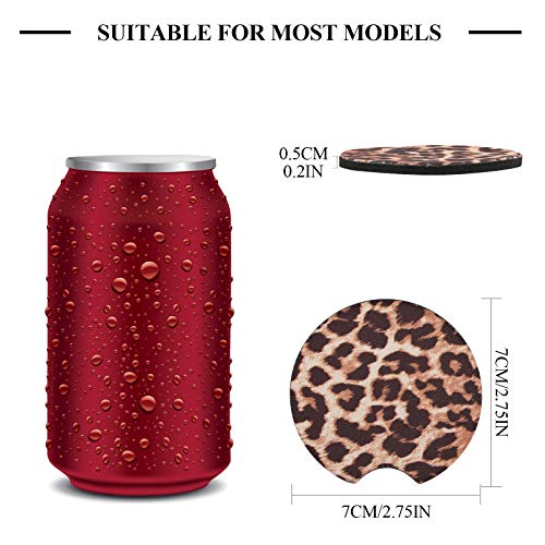 4 Pack Car Coasters, 2.75inch Leopard Print Cup Holder Coasters for Car, Neoprene Cup Pad Mat Coaster for Cup Holders for Women