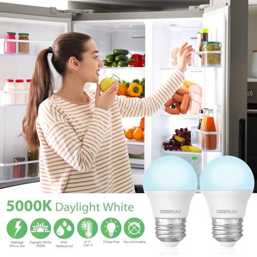 LED Refrigerator Light Bulb, 40 Watt Equivalent, 120V, Fridge Light Bulb 5000K Daylight White, A15 Appliance Bulb 5.5W for Freezer, 650LM, E26 Standard Base, 120V, Non-Dimmable, 2 Pack