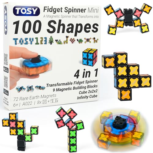 TOSY Magnet Fidget Spinner Mini - 8 Blocks, 3 in 1 Toy: Transformable Fidget Spinner, Infinity Cube, 2x2 Puzzle Cube, Easter Birthday Gift for Kids/Adults, STEM Sensory Stress Relief Toy