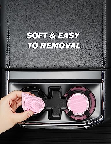JOYTUTUS Cup Holder Coasters for Car, 2 Pack Universal Anti-Slip Car Coasters with Crystal Rhinestone, 2.75 inch/6.98 cm PVC Cup Holder Insert Coaster, Pink Car Accessories (Pink with Diamond)