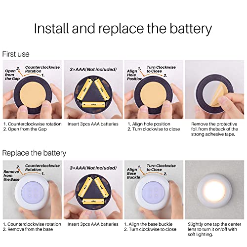 STAR-SPANGLED Push Tap Light, 2.8” Mini Night Touch LED Puck Lamp, Portable Under Cabinet Lighting AAA Battery Operated Powered, DIY Stick On Lights for Closet, Counter, Kitchen, Warm White, 5 Pack