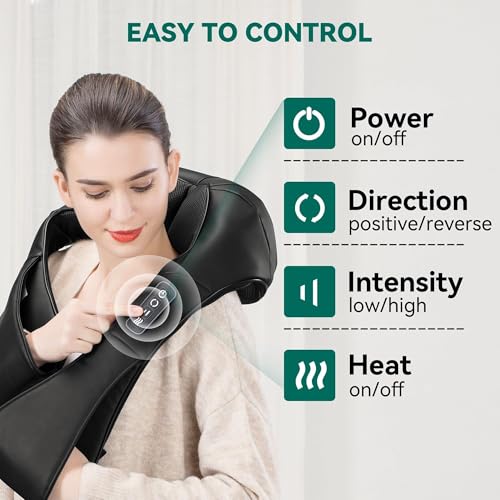 Snailax Cordless Massager - Shiatsu Neck and Shoulder Massager with Heat, FSA Eligible, Portable, Lumbar, Back Electric Massage Pillow, Christmas Gift
