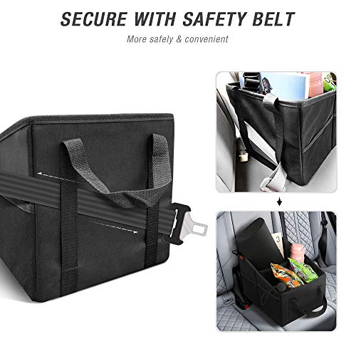 YOOFAN Car Seat Organizer - Passenger Seat Organizer, Collapsible Small Car Seat Storage Organizer for Console Front/Back, Automotive Backseat Organizer with Belt 4 Cup Holders for Kids Accessories
