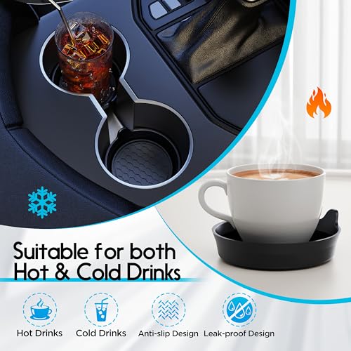 Amooca Car Cup Coaster Universal Automotive Waterproof Non-Slip Cup Holders Sift-Proof Spill Holder Car Interior Accessories 2 Pack Black