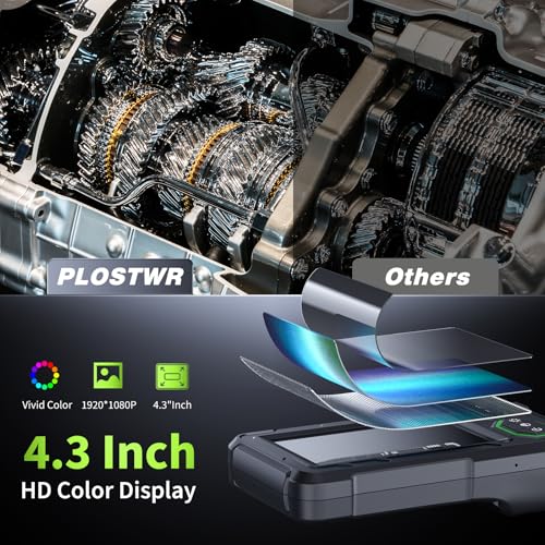 Endoscope Camera with Light, 4.3" Inspection Camera, 1920P HD Borescope with 8 LED Lights, IP67 Waterproof Snake Sewer Tools, 16.4ft Semi-Rigid Drain Endoscope Cool Gadget (Green)