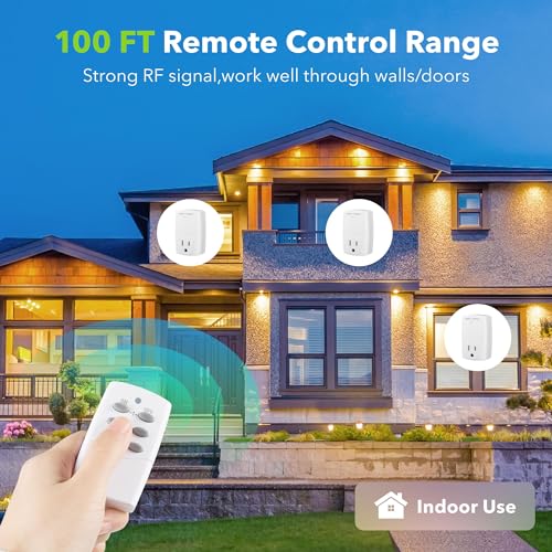BN-LINK Mini Wireless Remote Control Outlet Switch Power Plug in for Household Appliances, Wireless Remote Light Switch, LED Light Bulbs, White (1 Remote + 3 Outlet) 1250W/10A