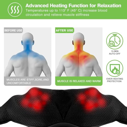 Shiatsu Neck & Shoulder Massager with Heat – 3D Kneading Massage Pillow for Full Body Relaxation, Home, Office & Car Use (Gift for Men & Women)