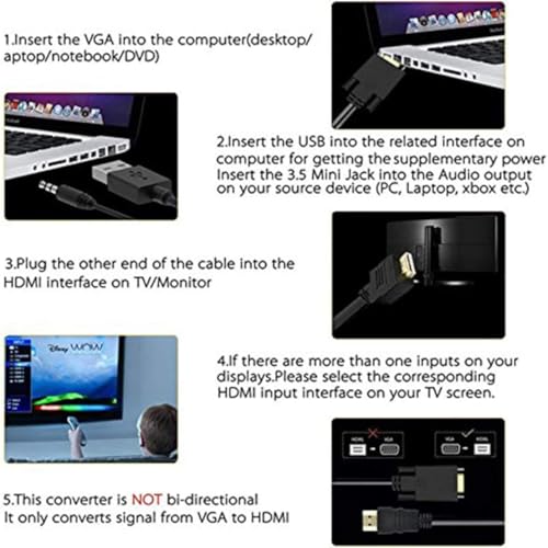 ONTEN VGA to HDMI, 1080P Adapter (Male to Female) for Computer, Desktop, Laptop, PC, Monitor, Projector, HDTV with Audio Cable and USB Cable (1 Pcs)