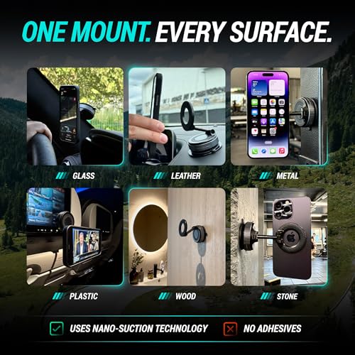 CARMOUNT Clutch-X™ Black – Upgraded Vacuum Phone Mount Suction Cup Car Phone Holder for iPhone, Window Phone Mount, 360° Vacuum Magnetic Phone Holder for Car, Magnetic Phone Holder with Suction Cup