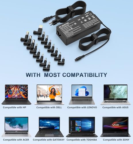 XOUBZ 90W Universal Laptop Charger Compatible with HP Lenovo Dell Acer Asus Toshiba IBM Fujitsu Notebook Ultrabook Chromebook Computer Charger AC Adapter Power Cord with 16 Tips