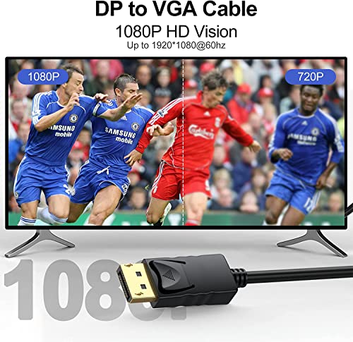 DisplayPort to VGA Cable 6 Ft, 2-Pack Display Port DP to VGA Adapter Cord Male to Male HD Video 1080P for Computer, Monitor, TV, Projector