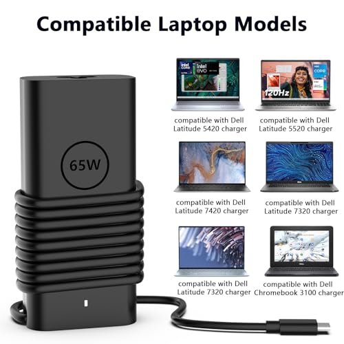 Replacement for Dell Laptop Charger 65W USB-C;Compatible with All Dell Computer 65 Watt USB Type C Power Adapter