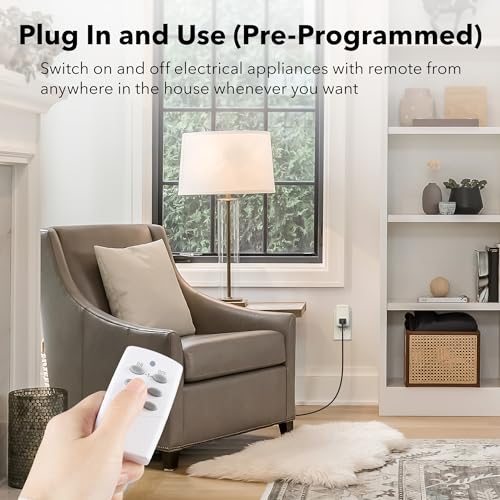 BN-LINK Mini Wireless Remote Control Outlet Switch Power Plug in for Household Appliances, Wireless Remote Light Switch, LED Light Bulbs, White (1 Remote + 3 Outlet) 1250W/10A
