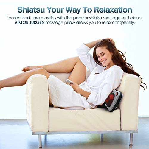 VIKTOR JURGEN Shiatsu Back & Neck Massager with Heat – 3D Deep-Kneading Massage Pillow for Full Body Relaxation (Home, Office & Car Use, Gift for Men & Women)