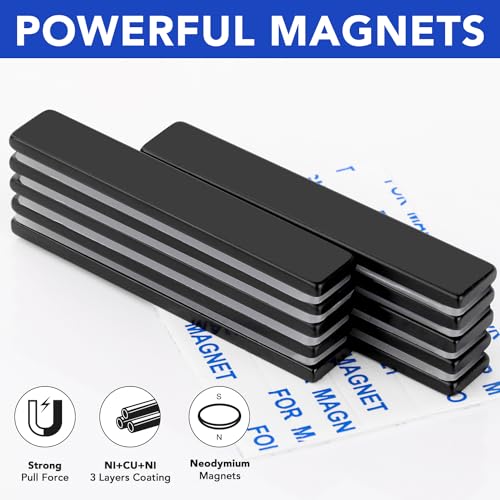 MIKEDE Neodymium Magnets, 5 Pack Black Super Strong Magnets Bar, Waterproof Heavy Duty Magnet with Adhesive Backing, Rare Earth Small Magnet Strips for Fridge, DIY, Craft, Science - 60x10x3 mm